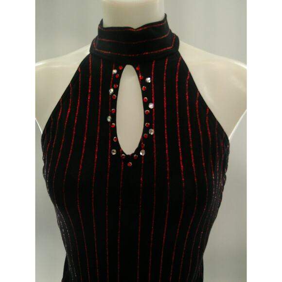 Dance Costume Kelle Vintage Small Adult Red Black Striped Unitard Jazz Tap Acro - Picture 2 of 5